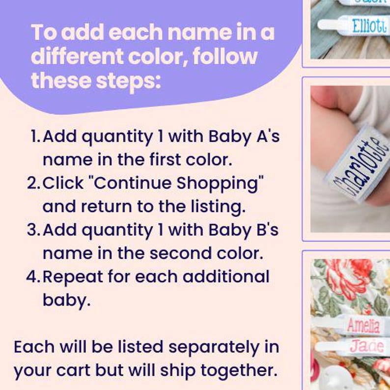 Twin Baby ID Bracelet for Girls | Personalized Name Band | Newborn Twin Gift | Hospital ID Anklet | NICU Multiples | Triplet Baby Shower bild 5