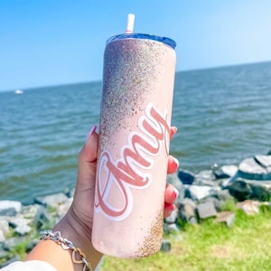 Personalized Gold Rose Gold Glitter Swirl Tumbler | Custom Tumbler | Sparkle Tumbler | Pink Rose Gold Glitter 20oz Tumbler