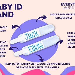 Twin Baby ID Bracelet for Girls | Personalized Name Band | Newborn Twin Gift | Hospital ID Anklet | NICU Multiples | Triplet Baby Shower bild 8