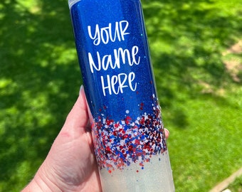 Summer Tumbler | Patriotic Red White and Blue Glitter Tumbler | Memorial Day 4th of July Labor Day | 20oz Sparkle Cup for Beach and Parades