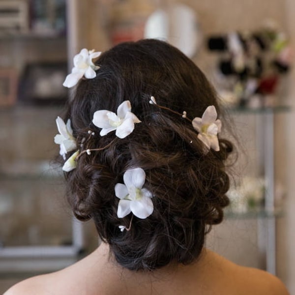 Épinglettes de mariage d’orchidée, casque, coiffure de mariée, bandeau de mariage, tête d’orchidée, mariage de plage, cheveux nuptials