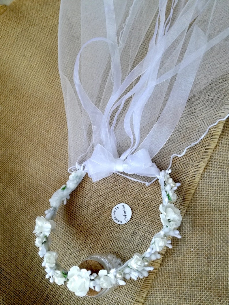 Crown Veil Flower Adornment Primera comunion Bow White fliowers First Communion Erstkommunion
