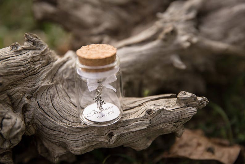 Baptism Favor Glass Bottle Cross Christening Communion Etsy