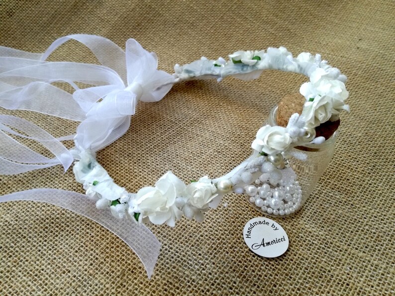 Crown Veil Flower Adornment Primera comunion Bow White fliowers First Communion Erstkommunion