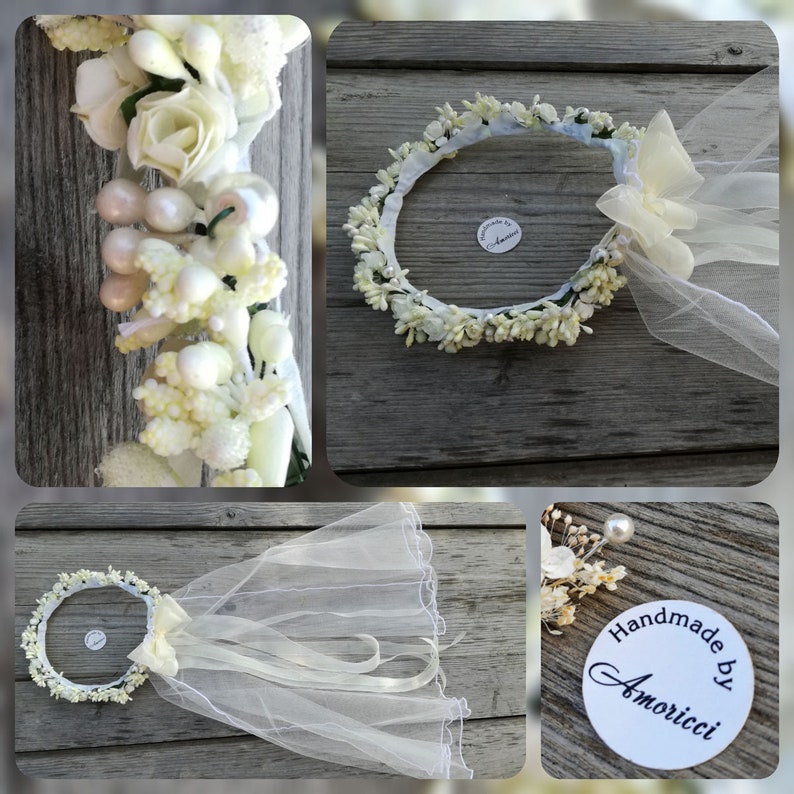 Crown Veil Flower Adornment Primera comunion Bow White fliowers First Communion Erstkommunion