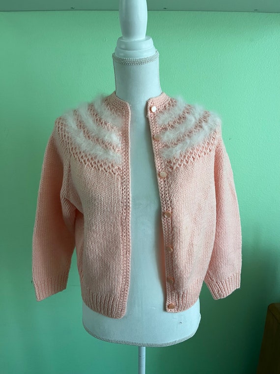 1950 peachy pink mohair sweater