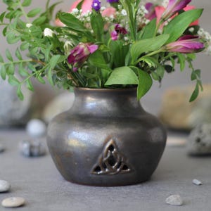 Handmade Celtic Knot Vase: Gold Metallic Double Walled Bud Vase, Ireland Souvenir