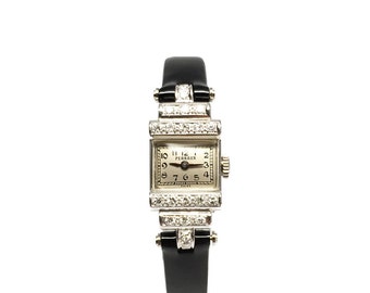 1950s Vintage Perraux Platinum and Diamonds Tuxedo Style Ladies Watch