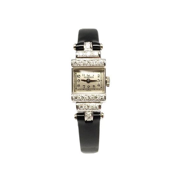 1950s Vintage Perraux Platinum and Diamonds Tuxedo Style Ladies Watch