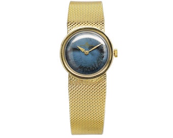 1970s Vintage Baume and Mercier Tie Die Watercolor Ladies 14K Gold Watch