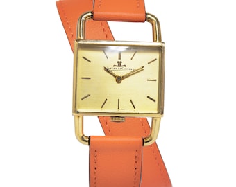1960s Vintage Jaeger LeCoultre Large Size Manual Wind Watch with Hermes Double Tour Strap