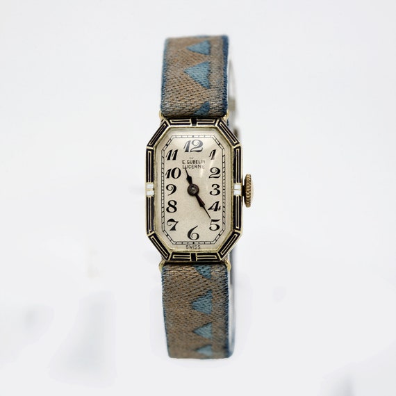 1920s Vintage 14K Gold Gubelin Ladies Watch on Cu… - image 1