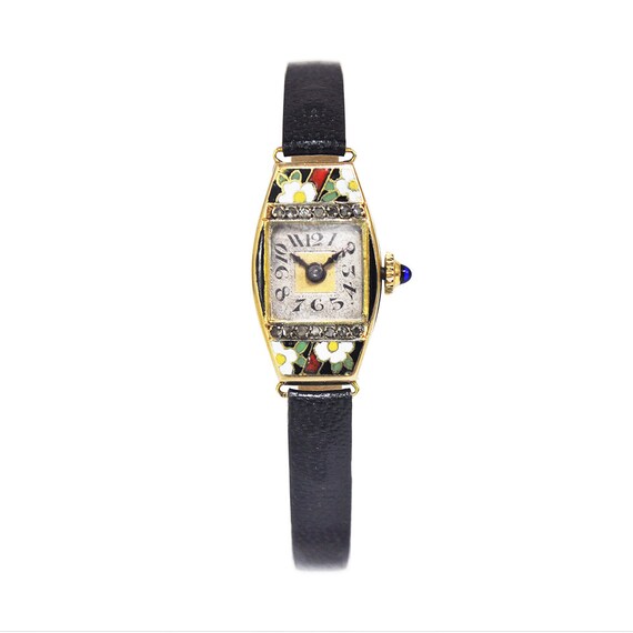 Edwardian 1910s Enamel Watch with Diamonds