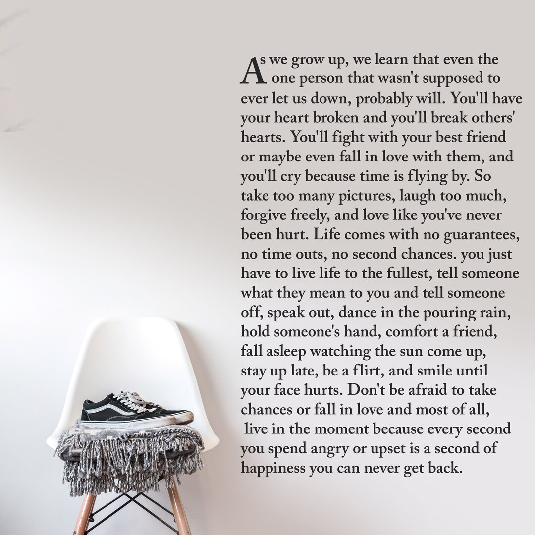 Growing up Decal, Family Values Wall Decal, Birthday Gift Decal