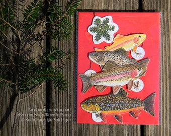 Trout and Aquatic Insects Card Ornament Mobile, Merry Fishmas Christmas Happy Chinese New Year Happy Birthday Father's Day Trout Fisherman