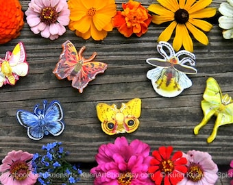 Insect Felt Barrette, Pin Hair Clip, Magnet Accessory Brooch Entomology Insect Bug Art, Rosy Maple Moth Butterfly Luna Moth Io Moth Firefly