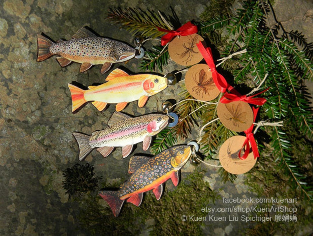 Trout and Aquatic Insects Ornaments, Trout Fish Christmas Ornament, Fish  Decor, Felt Fish, Golden Rainbow, Brown, Rainbow Trout, Brook Trout 
