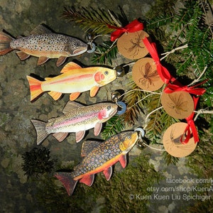 Trout and Aquatic Insects Ornaments, Trout Fish Christmas Ornament, Fish Decor, Felt Fish, Golden Rainbow, Brown, Rainbow Trout, Brook Trout