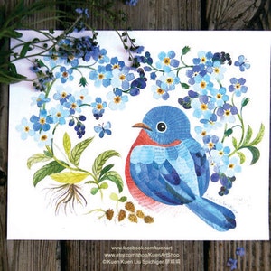 NO ME OLVIDE la graduación acuarela pintura tarjeta de impresión postal - Forget-me-nots Forget Me No Flower - Bluebird - Morpho Blue Butterfly