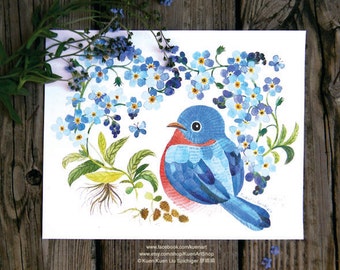 DON'T FORGET ME Graduation Watercolor Painting Print Card Postcard - Forget-me-nots Forget Me Not Flower - Bluebird - Morpho Blue Butterfly