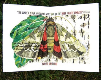 MOTHer Underwing Moth, Watercolor/Painting, Mother's Day Card/Card for Mothers, Mom Mother Pop-up Card, Red Brown Moth, White Poplar Tree