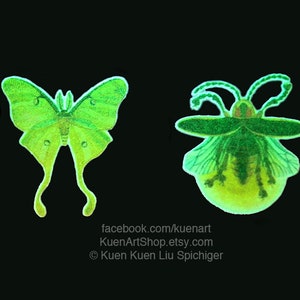 Glow in the Dark Temporary Tattoos, Luna Moth, Firefly Lightning Bug, State Insect Entomology Bug Insect Birthday Party