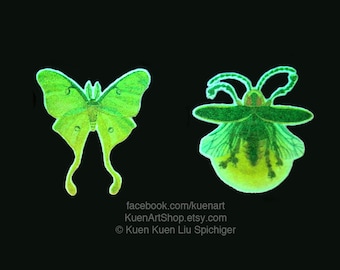 Glow in the Dark Temporary Tattoos, Luna Moth, Firefly Lightning Bug, State Insect Entomology Bug Insect Birthday Party