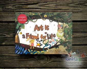 Art is a Friend for Life, Children's Picture Book and Game Set, Storybook Board Game, Forest animals, Illustrated by Kuen Kuen Liu Spichiger