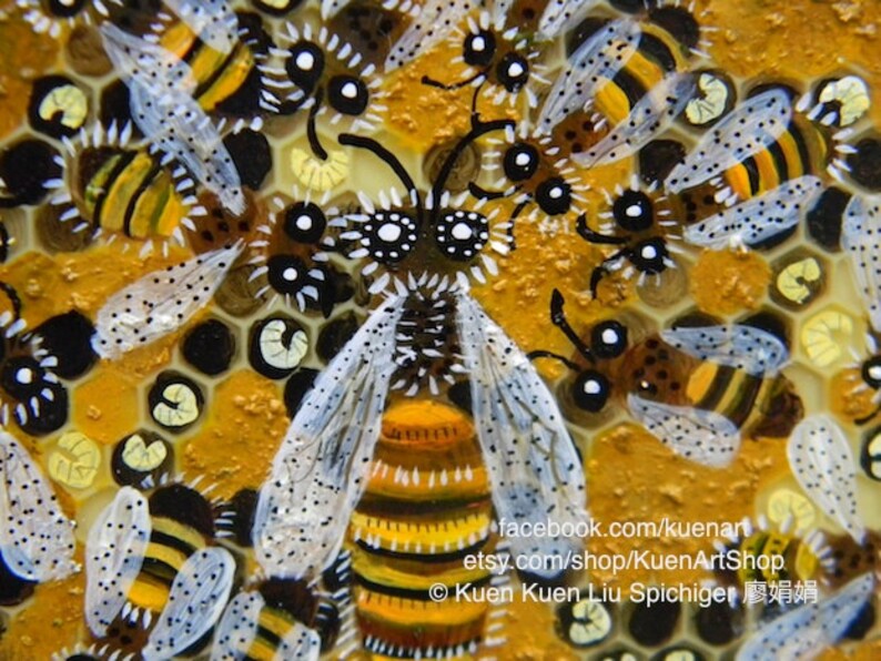 Original Honey Bee Painting Honey Bee Hive Skep with | Etsy