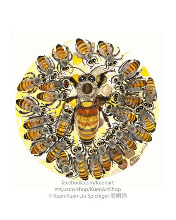 Honig Bienen Und Konigin Biene Imkerei Etsy