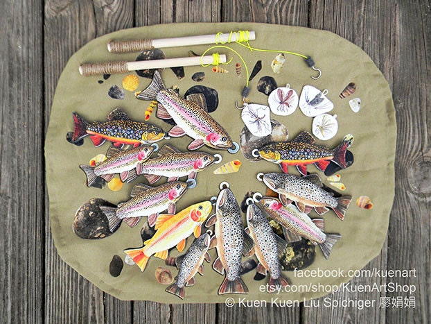 Magnetic Fishing Game Trout and Aquatic Insects, Felt Realistic Fish Game,  Golden Rainbow Brook Brown Rainbow Trout Educational Imaginative -   Israel