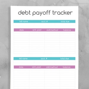 Debt Payoff Tracker - Purple and Teal - Printable Worksheet