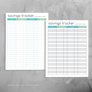 Savings Tracker Printable Register Teal and Green