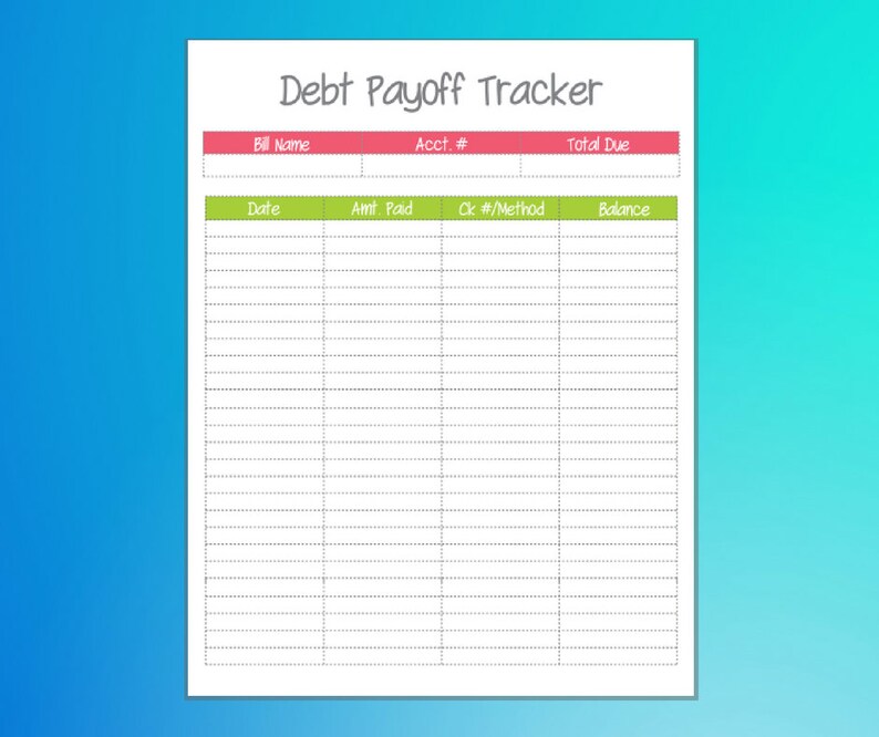 Debt Payoff Tracker Printable Worksheet Pink & Green Binder | Etsy