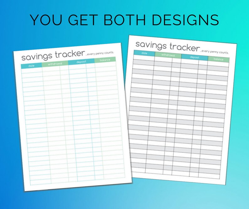 Savings Tracker Printable Register Teal and Green | Etsy