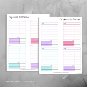 Paycheck Budgeting Bill Planner Organize Finances