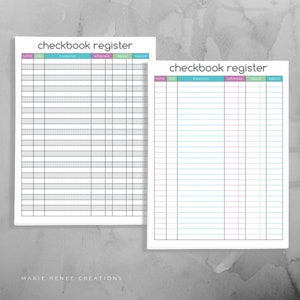 Checkbook Register Printable Organize Finances Teal Purple