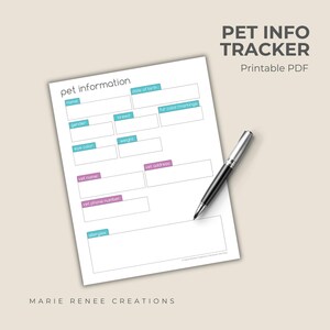 Formulario de información de mascotas y veterinarios - Hoja de trabajo imprimible