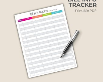 Bill Info Tracker - Printable Bill Payment Organizer (Digital Download)