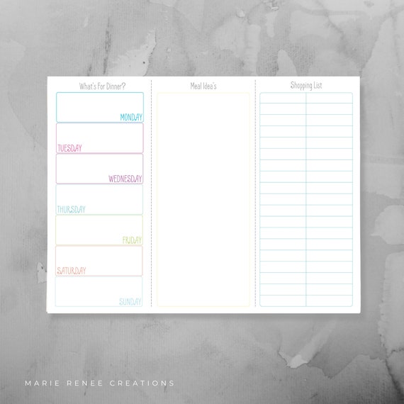 Meal Plan and Shopping List Printable Organizer Worksheet | Etsy