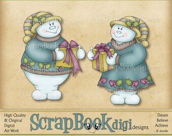 Snowman Cute Clipart, Snowman Clipart, Digi Stamp, Digital Art, High Resolution & INSTANT DOWNLOAD     ‘Snowman Doodles ~ Set No.6’
