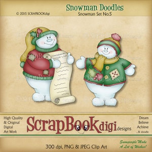 Clipart fofo de boneco de neve, clipart de boneco de neve, carimbo Digi, arte digital, alta resolução e DOWNLOAD INSTANTÂNEO ‘Snowman Doodles ~ Set No.5’