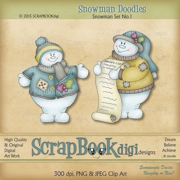 Cute Snowman Clip Art, Snowman Clipart, Digi Stamp, Digital Art, High Resolution & INSTANT DOWNLOAD             ‘Snowman Doodles ~ Set No.1’