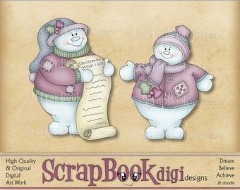 Snowman Cute Clipart, Snowman Clip Art, Digi Stamp, Digital Art, High Resolution & INSTANT DOWNLOAD     ‘Snowman Doodles ~ Set No.4’