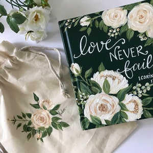 Custom Hand Painted Wedding Bible/Journaling Bible/Customizable Bible/Wedding Guest Book/Semi-Custom Painted Bible/Free Painted Gift Bag