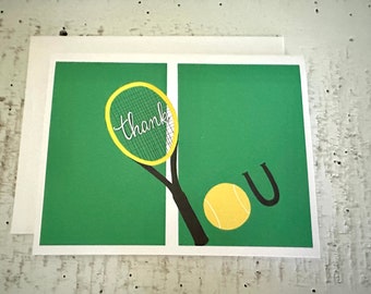 Thank You Cards, Tennis Lover Thank You Cards, Tennis Themed Card, Hand Drawn Design, Blank Cards, Friend Thank You Cards, Handmade Cards