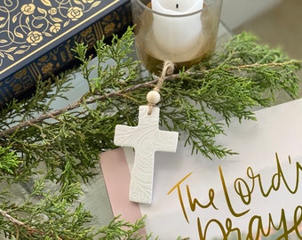 Clay Cross Ornament/Handmade Ornament/Baptism Gift/Bible Study Group Gift/Customizable/Friend Gift /Hostess Gift/Customizable Ornament