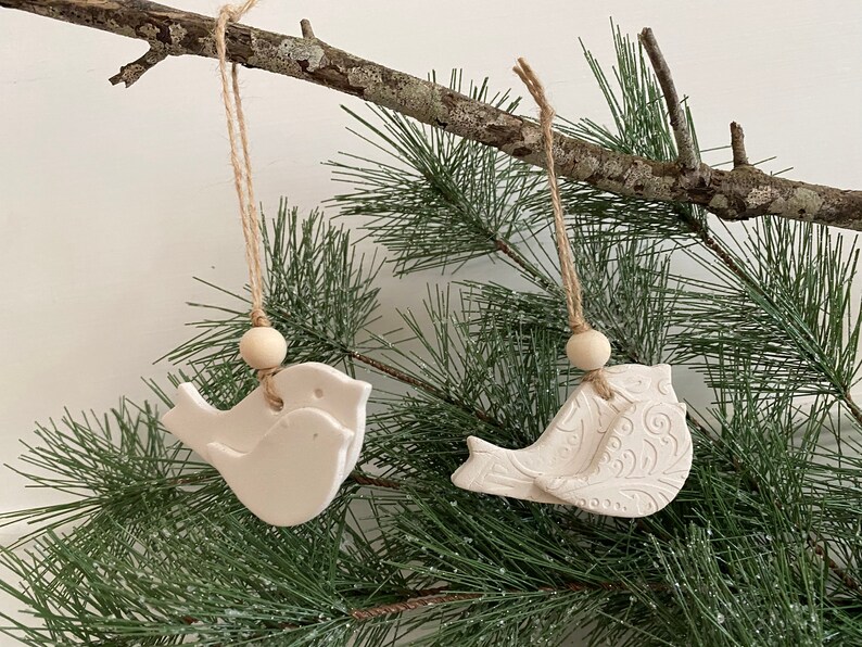 Clay Bird OrnamentTagHandmadeMama and Baby Bird OrnamentSingle Clay Bird New MotherNew Baby OrnamentGift TagChristmas Tree Ornament