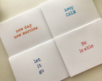 Encouragement Card Set. Inspirational Cards. New Day New Mercies. Keep Calm.He is Able. Let it Go. Notecards that encourage.Inspirational