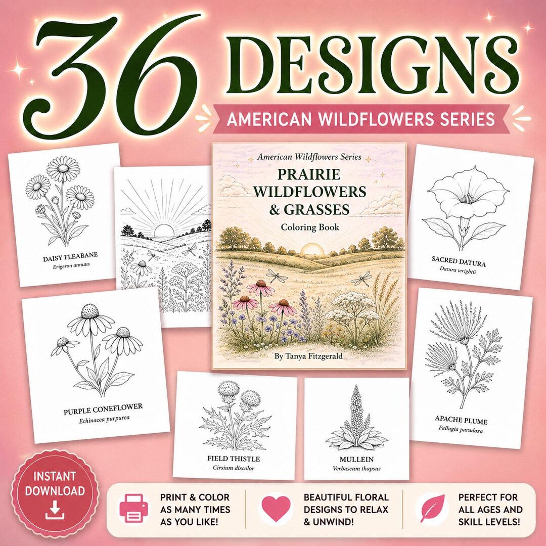 Prairie Wildflowers Coloring Pages – Botanical Printable PDF (instant ...